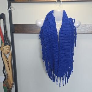 Blue Crochet Fringe Infinity Y2k Scarf